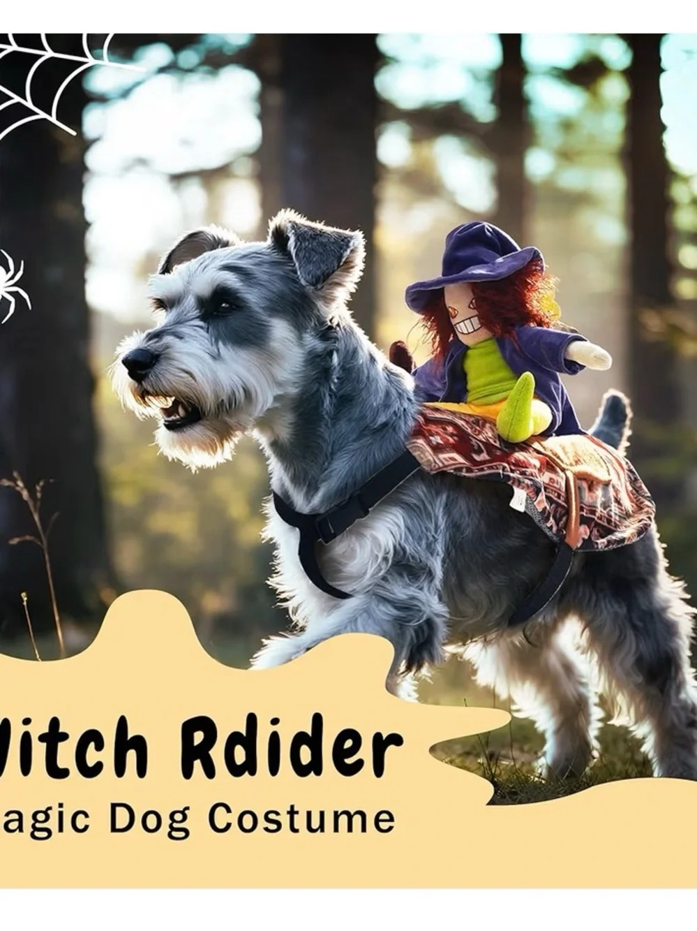 Witch Riding Dog Costumes, Size Large,Witch Costumes for Dogs Cosplay- Magic